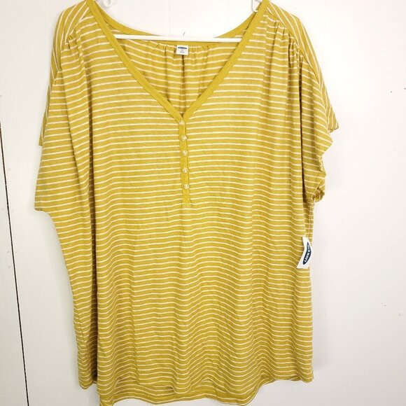 Old Navy Top Womens XXL Linen Blend V Neck Popover Quarter Button New Dandelion - Picture 1 of 9